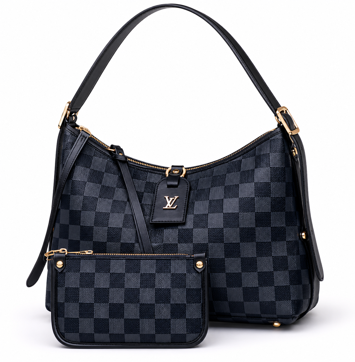 Vora Monogram Denim Shoulder Bag with Pouch