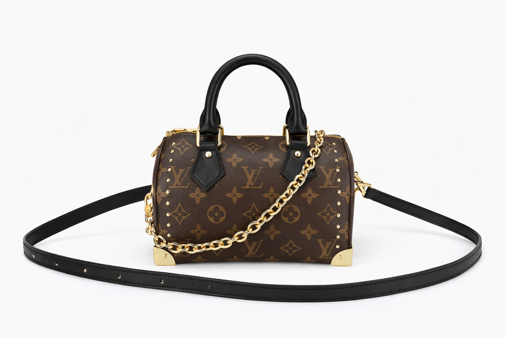 Lv Studded Monogram Boston Bag with Chain