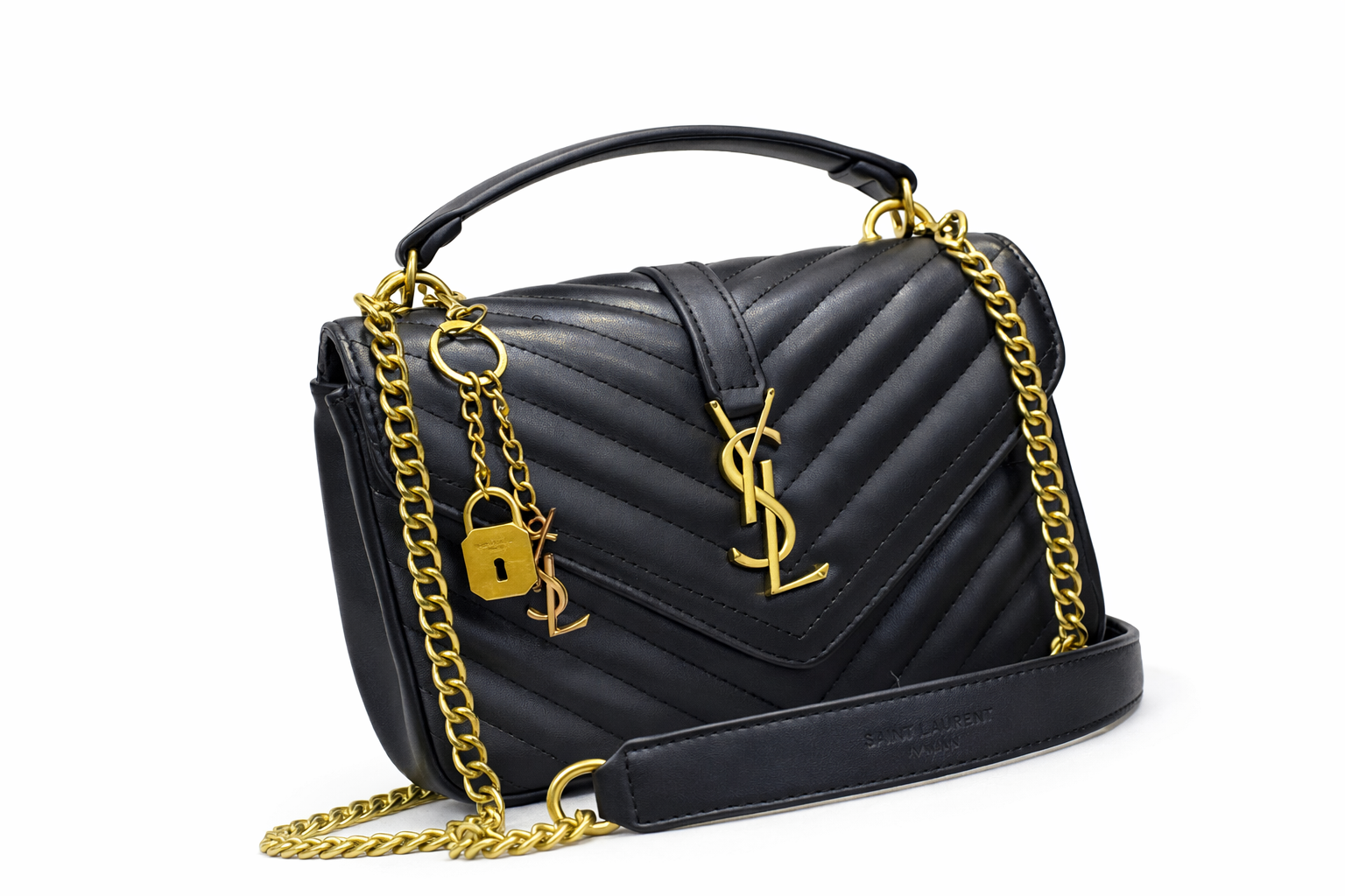 Vora Black Flap Chain Shoulder Bag