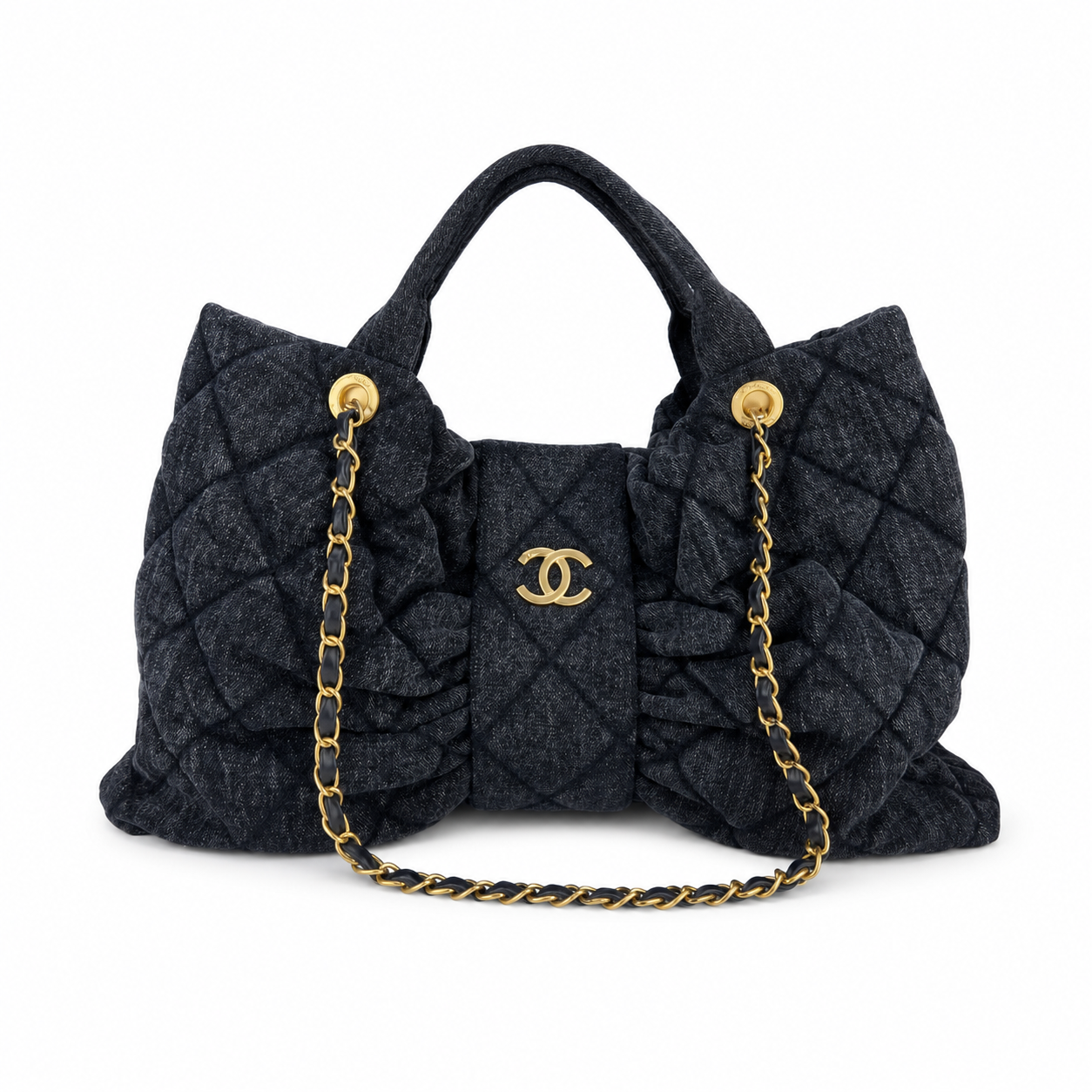 CHA Ruched Quilted Chain Handle Bag