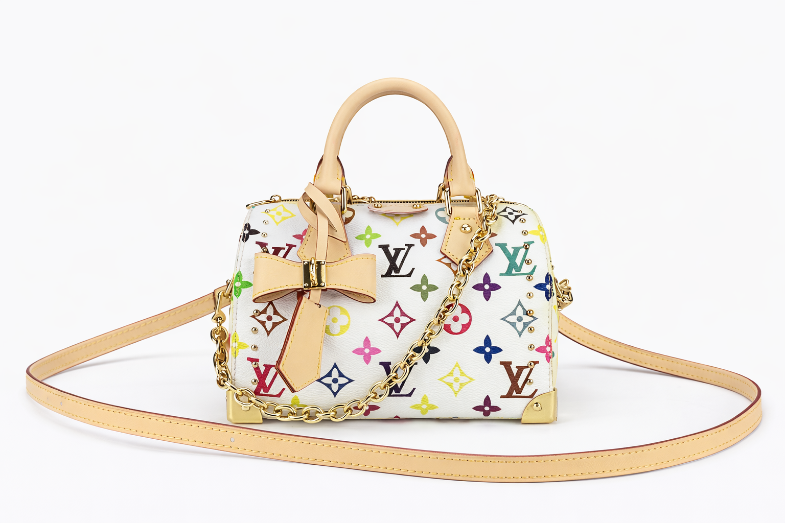 Lv Studded Monogram Boston Bag with Chain
