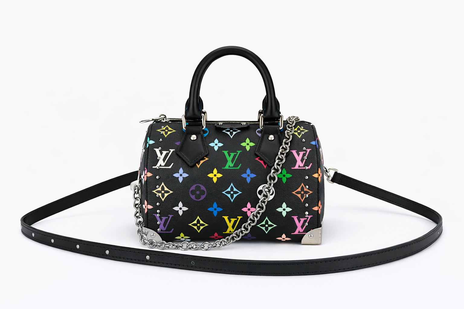 Lv Studded Monogram Boston Bag with Chain