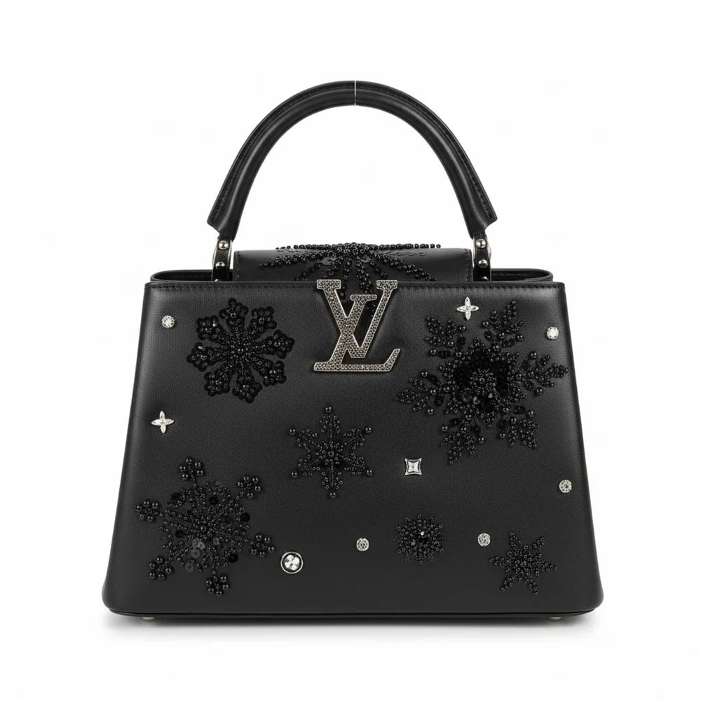 Lv Embellished Top Handle Crossbody Bag