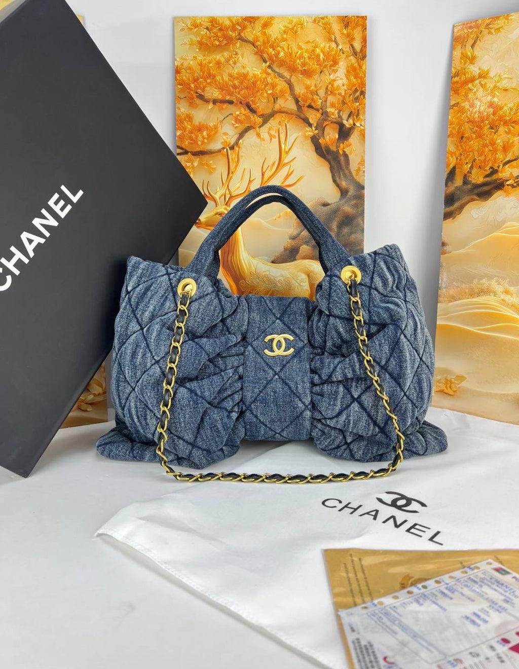 CHA Ruched Quilted Chain Handle Bag
