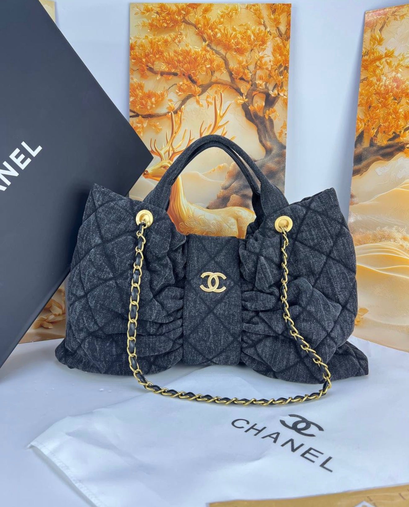 CHA Ruched Quilted Chain Handle Bag