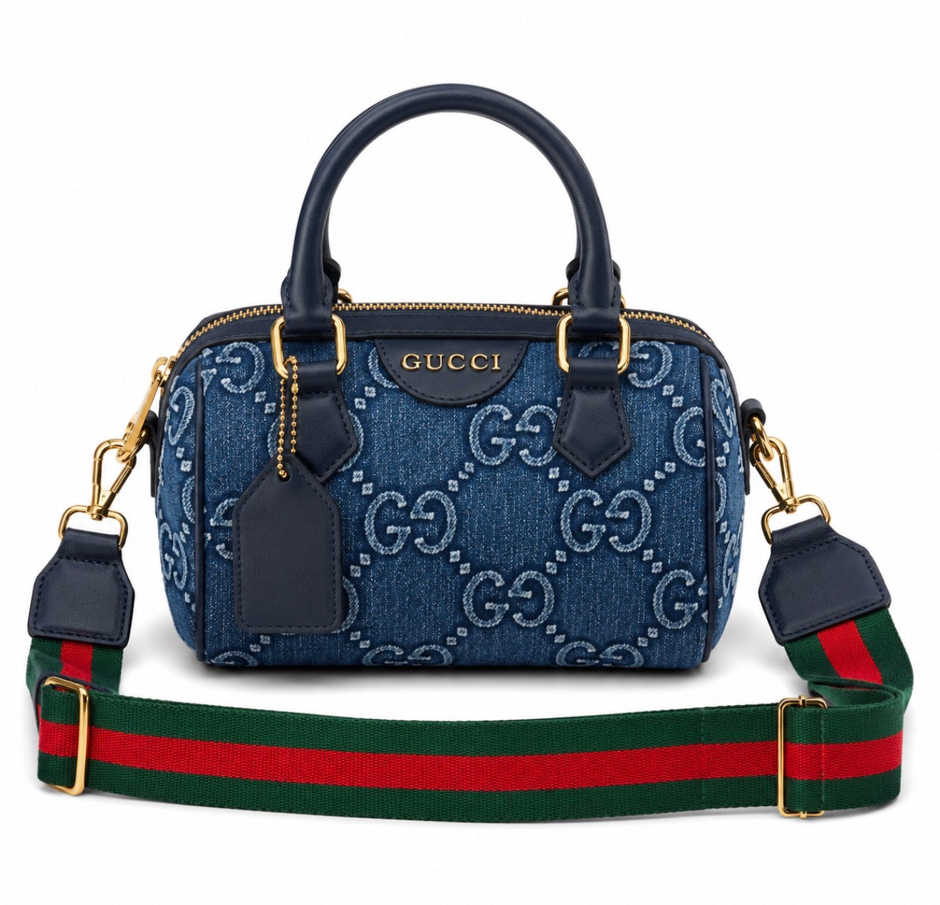 GG Mini Denim Monogram Boston Bag