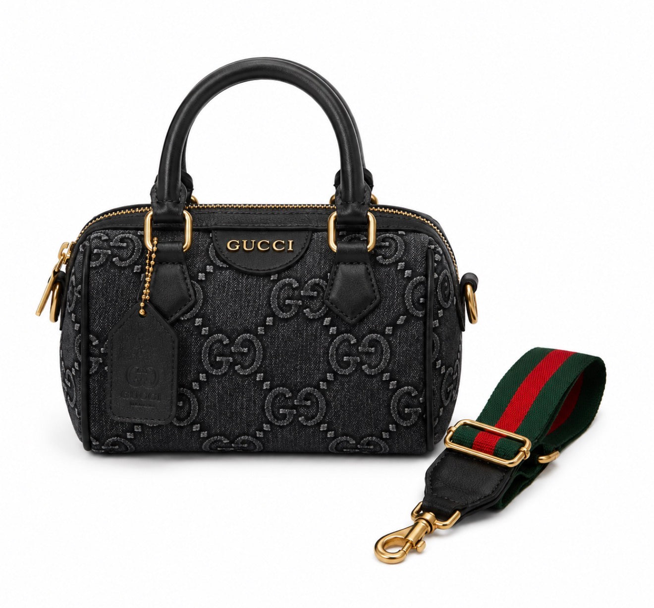 GG Mini Denim Monogram Boston Bag