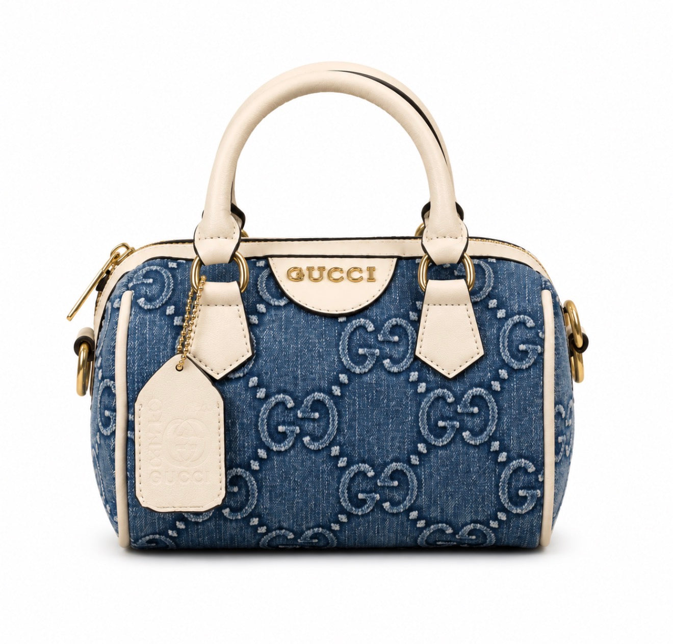 GG Mini Denim Monogram Boston Bag