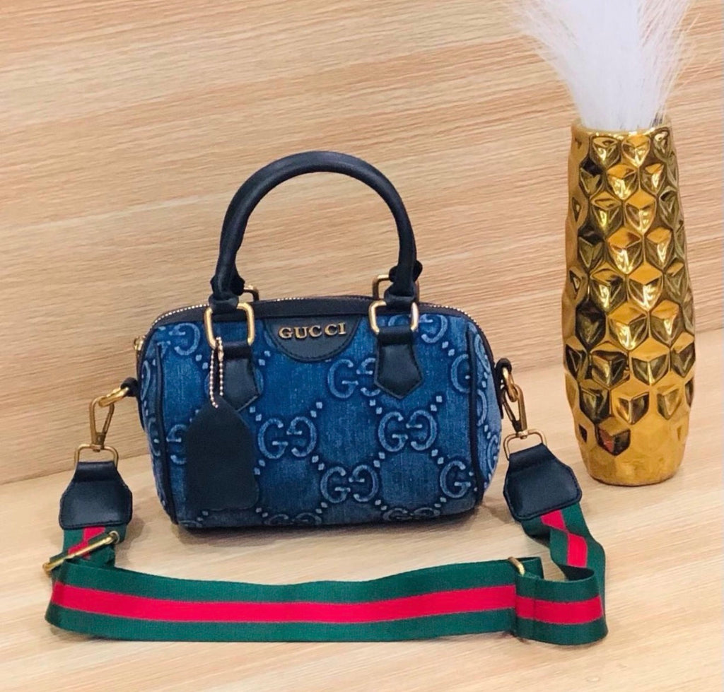 GG Mini Denim Monogram Boston Bag