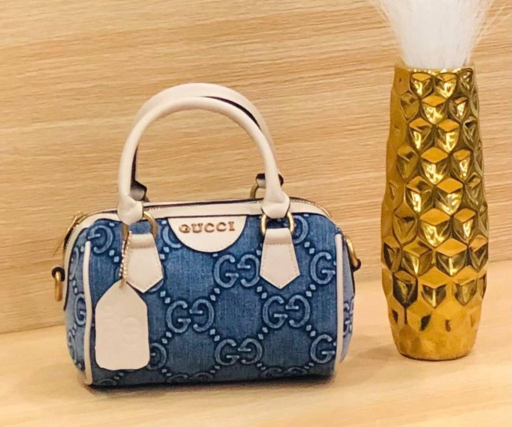 GG Mini Denim Monogram Boston Bag