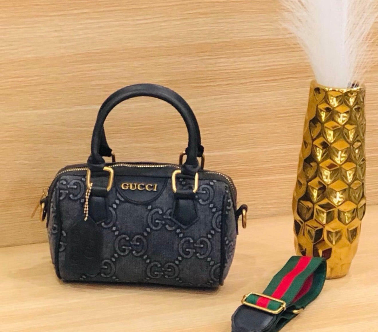 GG Mini Denim Monogram Boston Bag