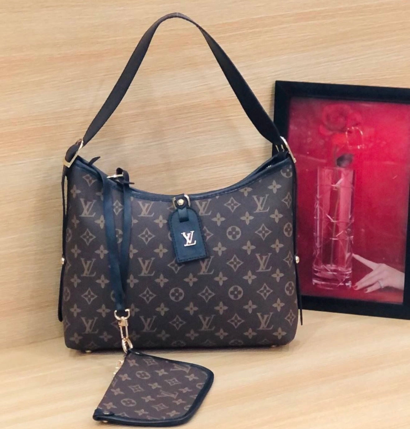 Vora Monogram Denim Shoulder Bag with Pouch