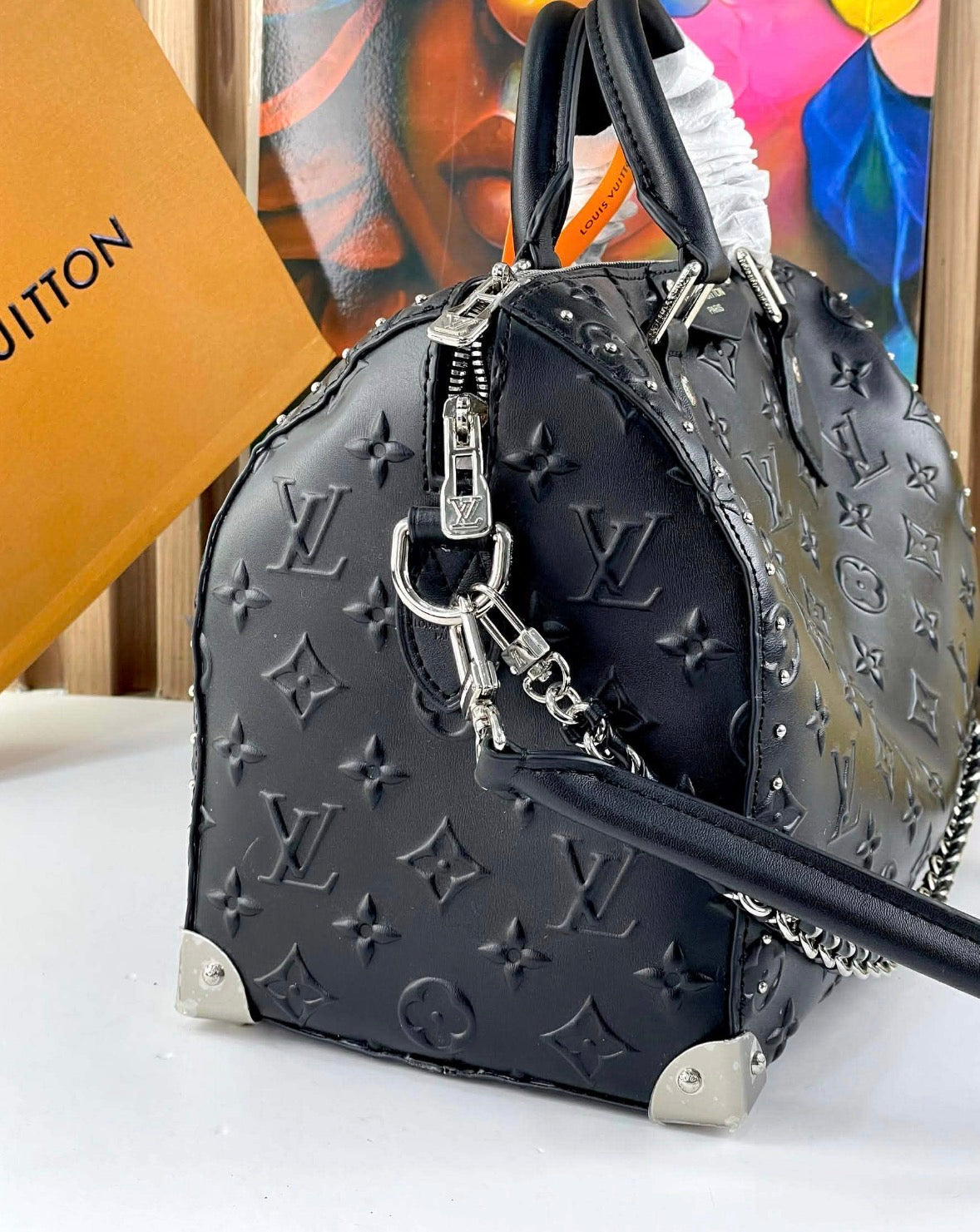 Lv Structured Top Handle Crossbody Bag