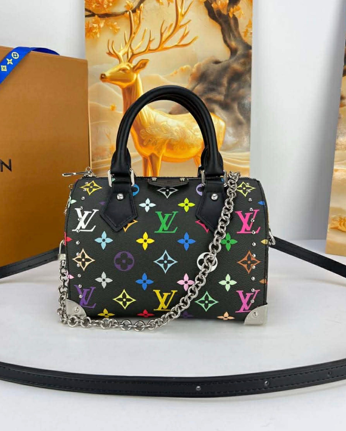 Lv Studded Monogram Boston Bag with Chain