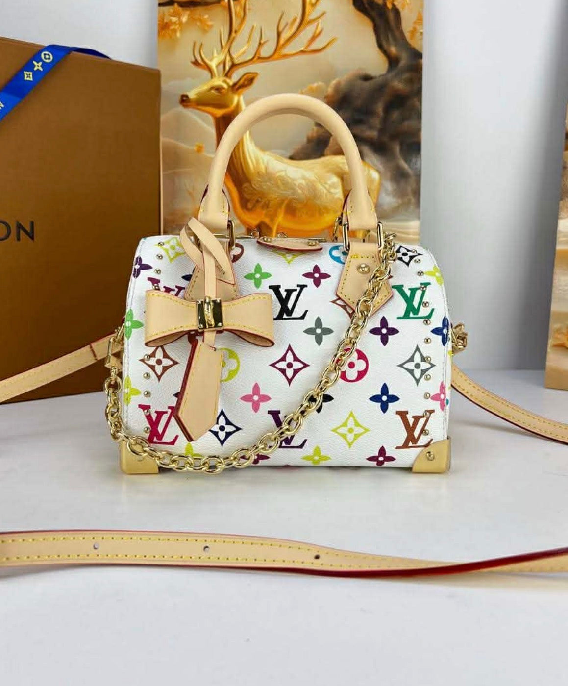 Lv Studded Monogram Boston Bag with Chain