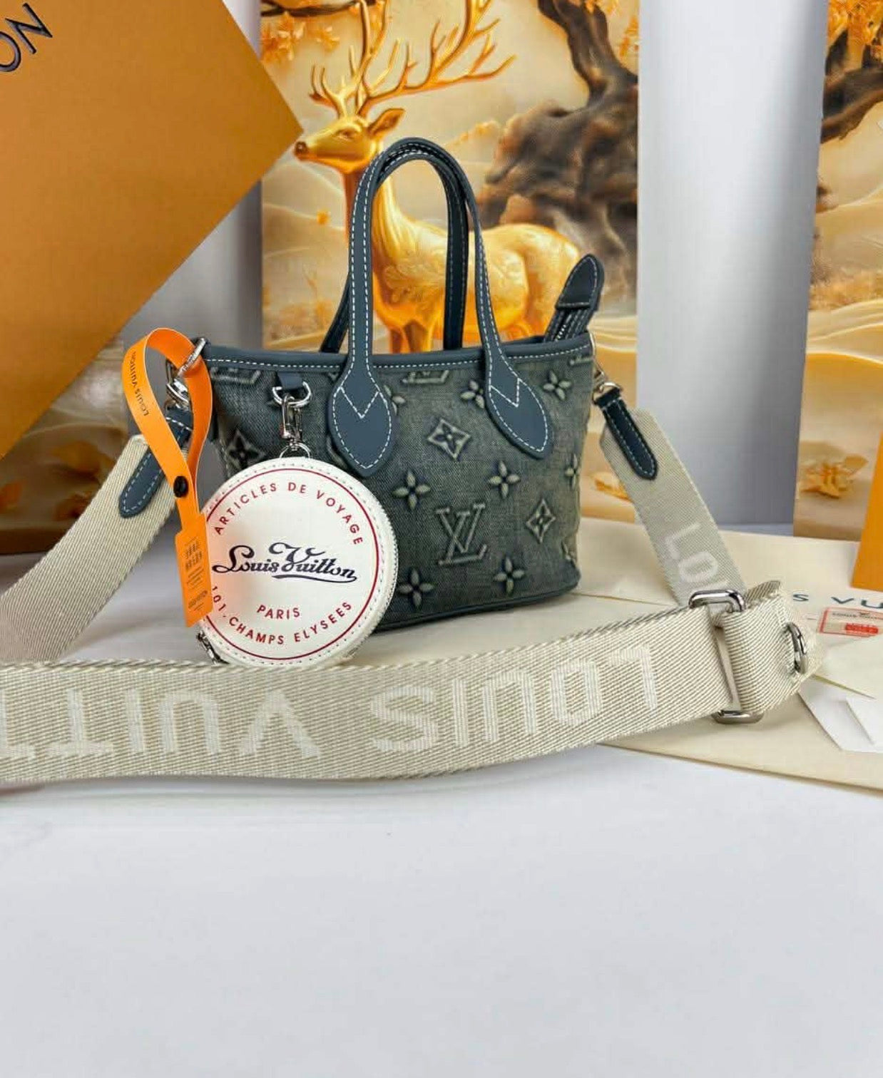 Lv Monogram Denim Top Handle Crossbody Bag