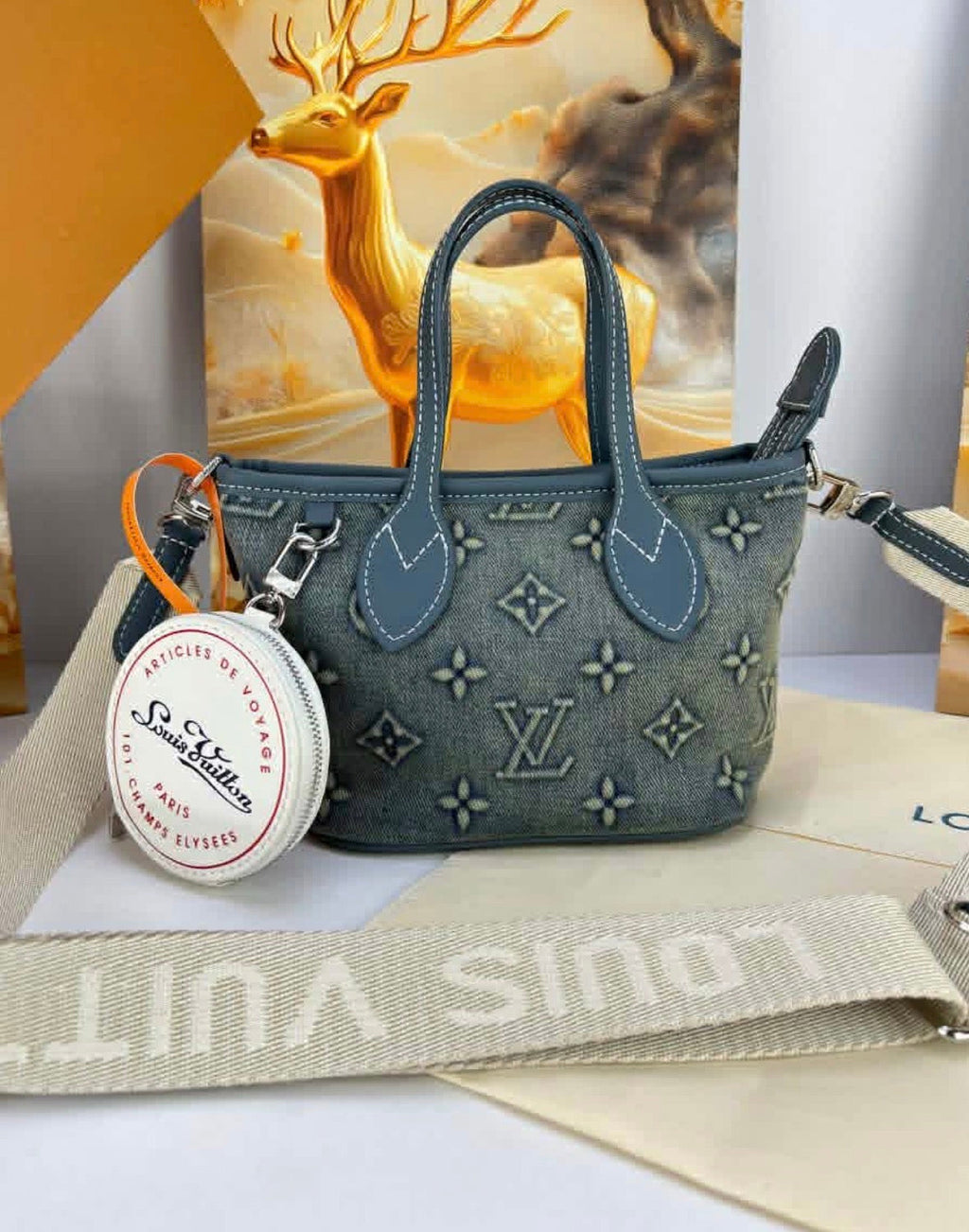 Lv Monogram Denim Top Handle Crossbody Bag