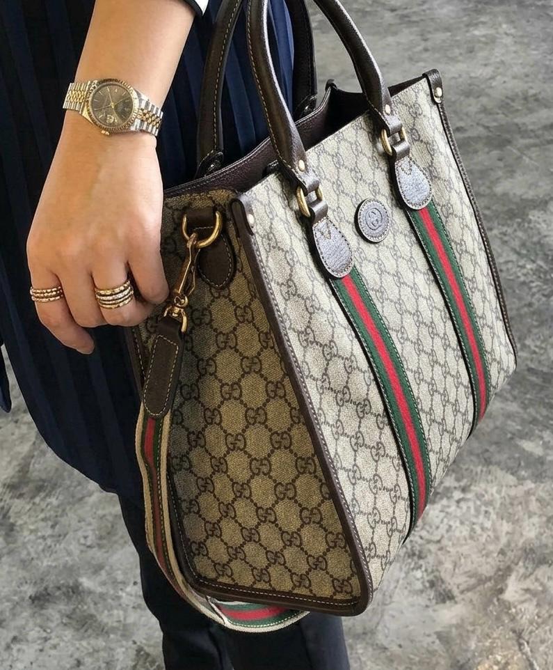 Gucci GG Supreme Web Stripe Tote Bag